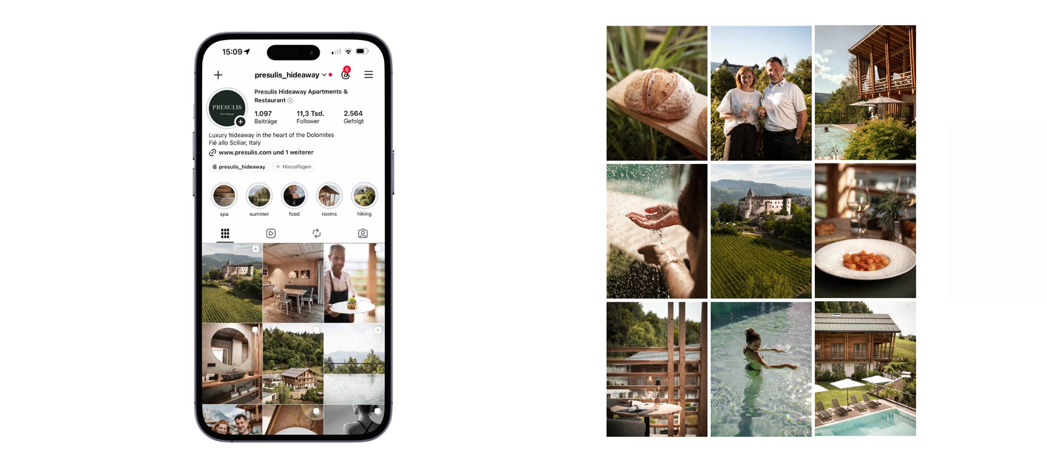 Instagram Feed Beispiel für Social Media Marketing Strategie und Content Planung Südtirol